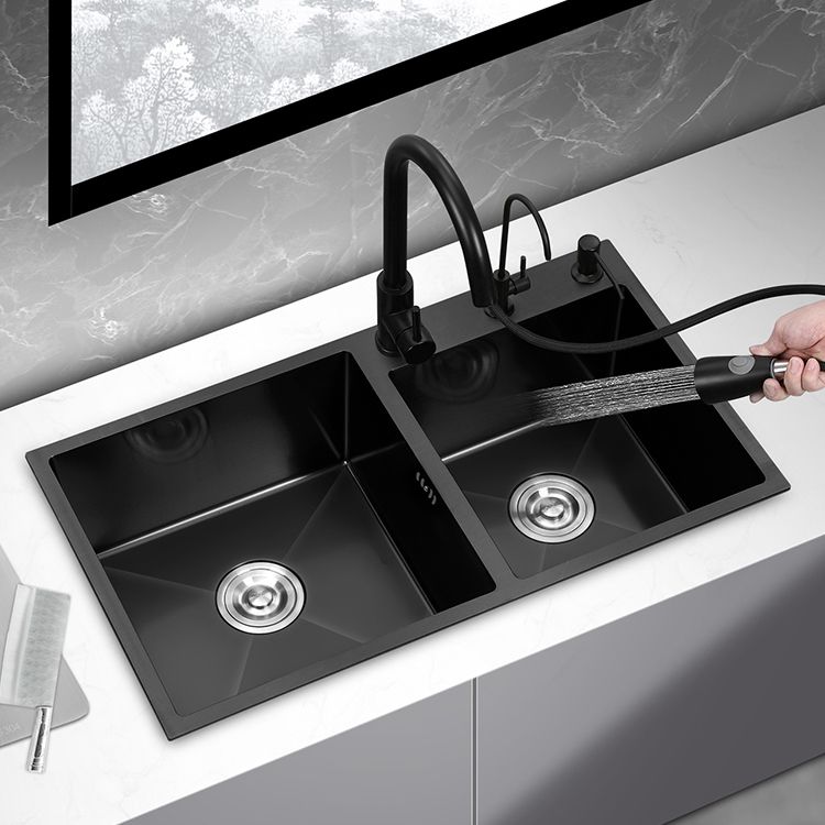 Double Bowl Stainless Steel Sink in black with Strainer Drop-In Kitchen Sink Clearhalo 'Home Improvement' 'home_improvement' 'home_improvement_kitchen_sinks' 'Kitchen Remodel & Kitchen Fixtures' 'Kitchen Sinks & Faucet Components' 'Kitchen Sinks' 'kitchen_sinks' 1200x1200_796611b0-ca87-4f9b-b899-d97b4548c787