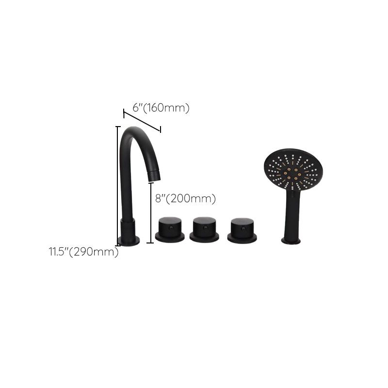 Modern Brass Tub Faucet in Black with 3 Handles Deck Mount Bathroom Faucet Clearhalo 'Bathroom Remodel & Bathroom Fixtures' 'Bathtub Faucets' 'bathtub_faucets' 'Home Improvement' 'home_improvement' 'home_improvement_bathtub_faucets' 1200x1200_79788274-a806-4ce3-a625-54b9465e1c0d