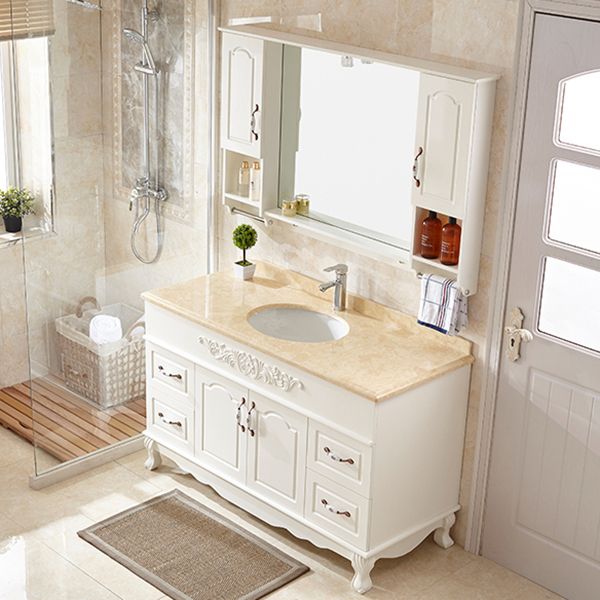 Wood Frame Bathroom Vanity White Freestanding Mirror Drawers Rectangle Vanity with 2 Doors Clearhalo 'Bathroom Remodel & Bathroom Fixtures' 'Bathroom Vanities' 'bathroom_vanities' 'Home Improvement' 'home_improvement' 'home_improvement_bathroom_vanities' 1200x1200_798f06ad-48d0-47f6-b73b-ed7b06038e06