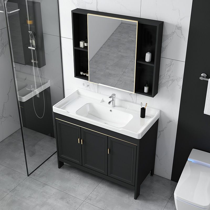 Modern Metal Sink Cabinet Mirror Wall-Mounted Bathroom Vanity Cabinet in Black Clearhalo 'Bathroom Remodel & Bathroom Fixtures' 'Bathroom Vanities' 'bathroom_vanities' 'Home Improvement' 'home_improvement' 'home_improvement_bathroom_vanities' 1200x1200_79e8f63a-53dc-4b8f-913d-e42148284c70