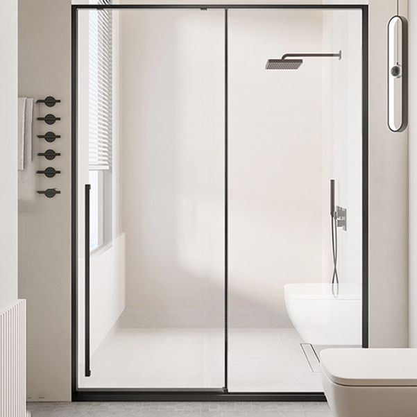 Semi Frameless Single Sliding Shower Door Tempered Glass Shower Door Clearhalo 'Bathroom Remodel & Bathroom Fixtures' 'Home Improvement' 'home_improvement' 'home_improvement_shower_tub_doors' 'Shower and Tub Doors' 'shower_tub_doors' 'Showers & Bathtubs' 1200x1200_7a06ea07-4ff4-43c4-875a-27594670bd71