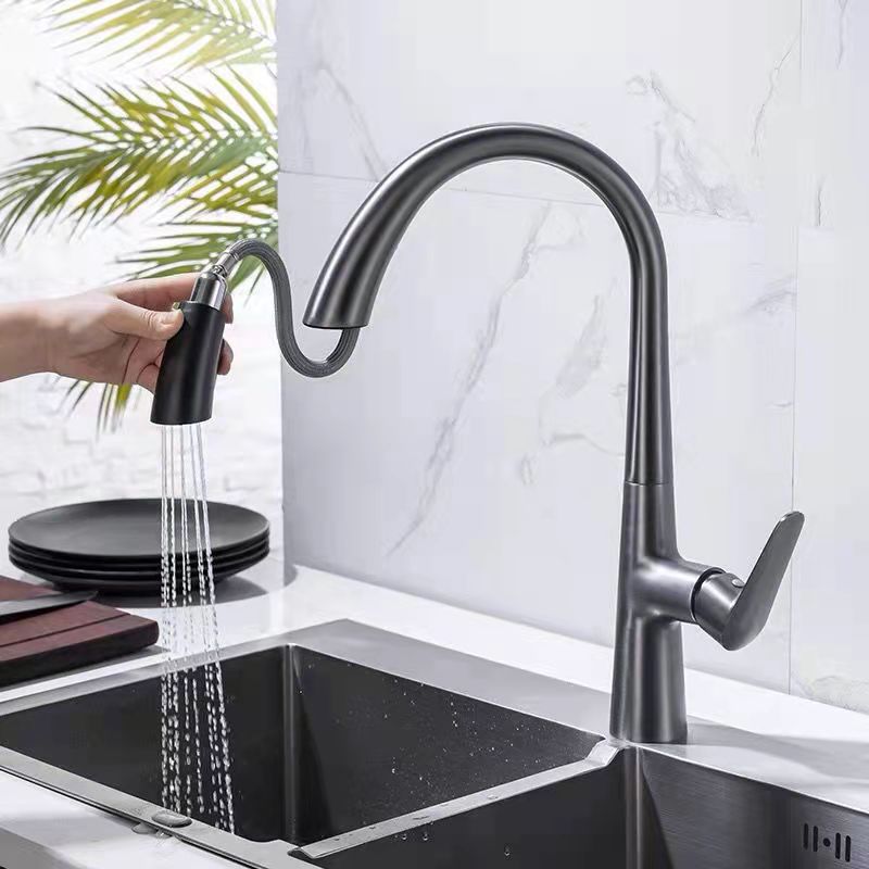 Modern 1-Handle Faucet Pull down Stainless Steel Standard Kitchen Faucet Clearhalo 'Home Improvement' 'home_improvement' 'home_improvement_kitchen_faucets' 'Kitchen Faucets' 'Kitchen Remodel & Kitchen Fixtures' 'Kitchen Sinks & Faucet Components' 'kitchen_faucets' 1200x1200_7a06f7d5-b95d-4299-b31e-b30bbb604fdf