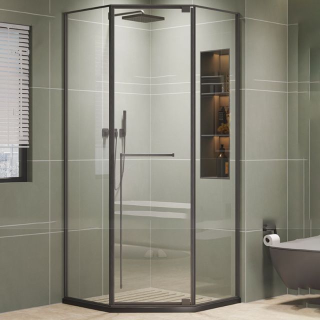 Pivot Diamond-shaped Shower Room Frame Tempered Swing Shower Door Clearhalo 'Bathroom Remodel & Bathroom Fixtures' 'Home Improvement' 'home_improvement' 'home_improvement_shower_tub_doors' 'Shower and Tub Doors' 'shower_tub_doors' 'Showers & Bathtubs' 1200x1200_7a2161d0-3eef-44b5-831f-4a0e39c8c561