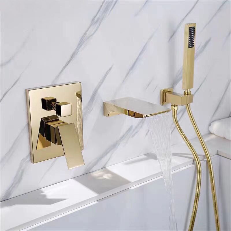 Modern Brass Faucet Swivel 1-Handle and 4-Hole Wall Mounted Tub Spout Trim Clearhalo 'Bathroom Remodel & Bathroom Fixtures' 'Bathtub Faucets' 'bathtub_faucets' 'Home Improvement' 'home_improvement' 'home_improvement_bathtub_faucets' 1200x1200_7a27b6ae-deed-417d-8c83-2f5c602e5fb9