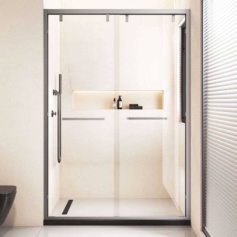 Narrow Edge Semi Frameless Shower Door Tempered Glass Double Sliding Shower Door Clearhalo 'Bathroom Remodel & Bathroom Fixtures' 'Home Improvement' 'home_improvement' 'home_improvement_shower_tub_doors' 'Shower and Tub Doors' 'shower_tub_doors' 'Showers & Bathtubs' 1200x1200_7a3d1990-f897-4615-a99e-18538937543a