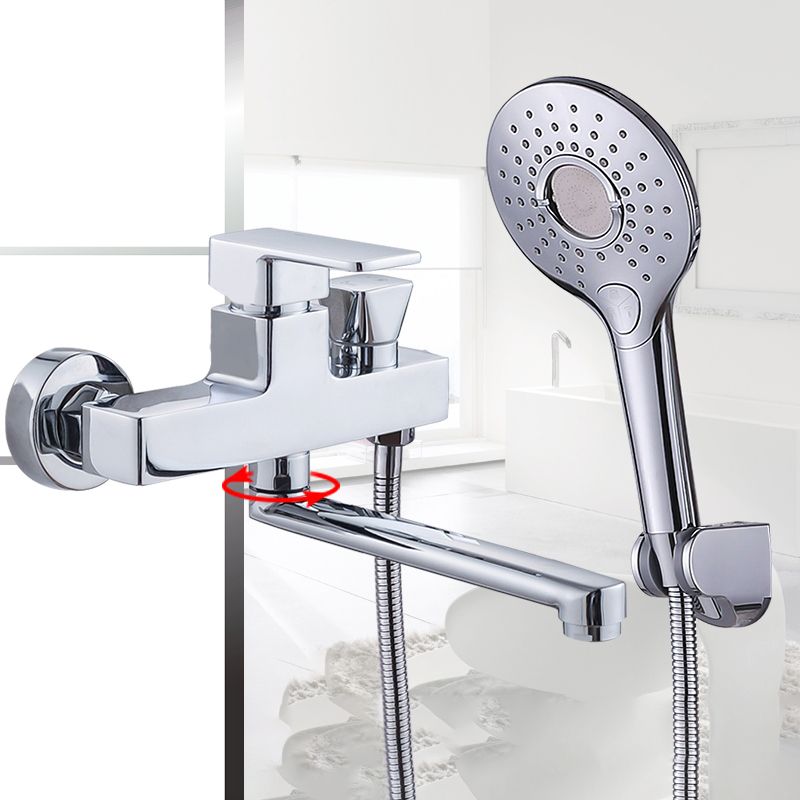Chrome Polished Bathroom Faucet Wall Mount Swivel Spout with Handheld Shower Clearhalo 'Bathroom Remodel & Bathroom Fixtures' 'Bathtub Faucets' 'bathtub_faucets' 'Home Improvement' 'home_improvement' 'home_improvement_bathtub_faucets' 1200x1200_7ae7598a-9ad4-47a7-ad70-0186097cf594