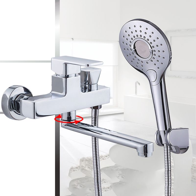 Chrome Polished Bathroom Faucet Wall Mount Swivel Spout with Handheld Shower Clearhalo 'Bathroom Remodel & Bathroom Fixtures' 'Bathtub Faucets' 'bathtub_faucets' 'Home Improvement' 'home_improvement' 'home_improvement_bathtub_faucets' 1200x1200_7ae7598a-9ad4-47a7-ad70-0186097cf594