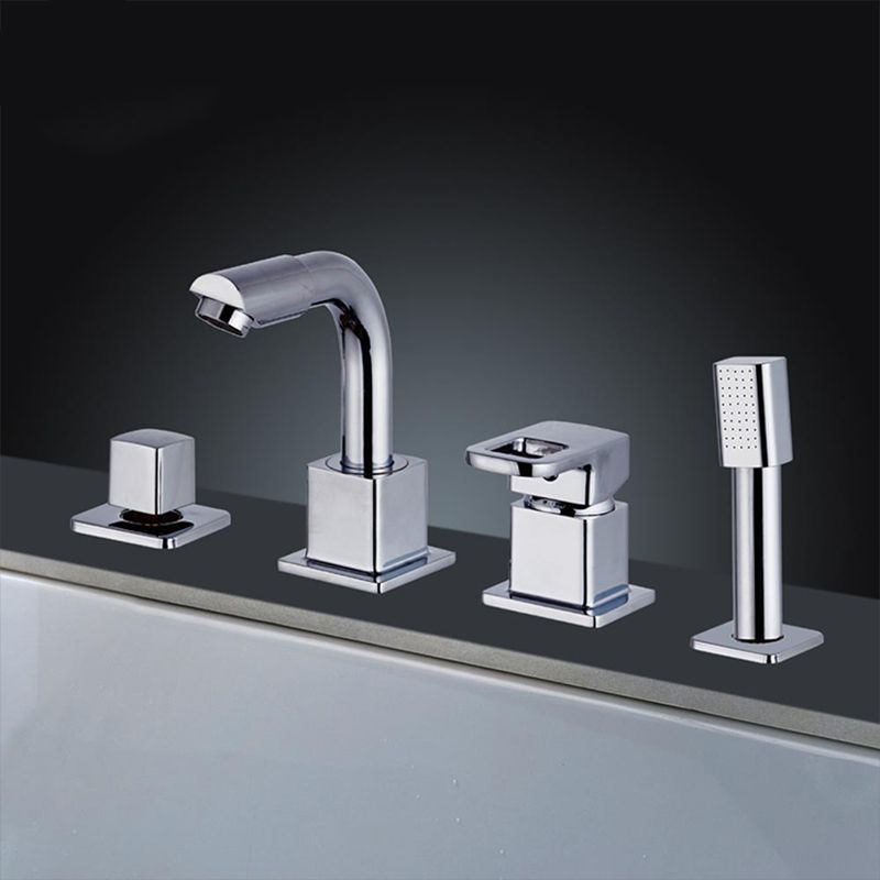 Chrome Bath Faucet Trim with Lever Handle Deck Mount Tub Faucet Clearhalo 'Bathroom Remodel & Bathroom Fixtures' 'Bathtub Faucets' 'bathtub_faucets' 'Home Improvement' 'home_improvement' 'home_improvement_bathtub_faucets' 1200x1200_7af1b9a9-b352-401e-afbd-2f22d8e30dc8