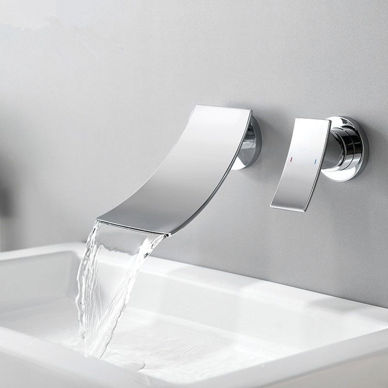 Wall Mounted Metal Tub Filler One Handles Waterfall Tub Faucet Trim Clearhalo 'Bathroom Remodel & Bathroom Fixtures' 'Bathtub Faucets' 'bathtub_faucets' 'Home Improvement' 'home_improvement' 'home_improvement_bathtub_faucets' 1200x1200_7b024b0e-68dc-4a0f-a946-2ebc9a696580