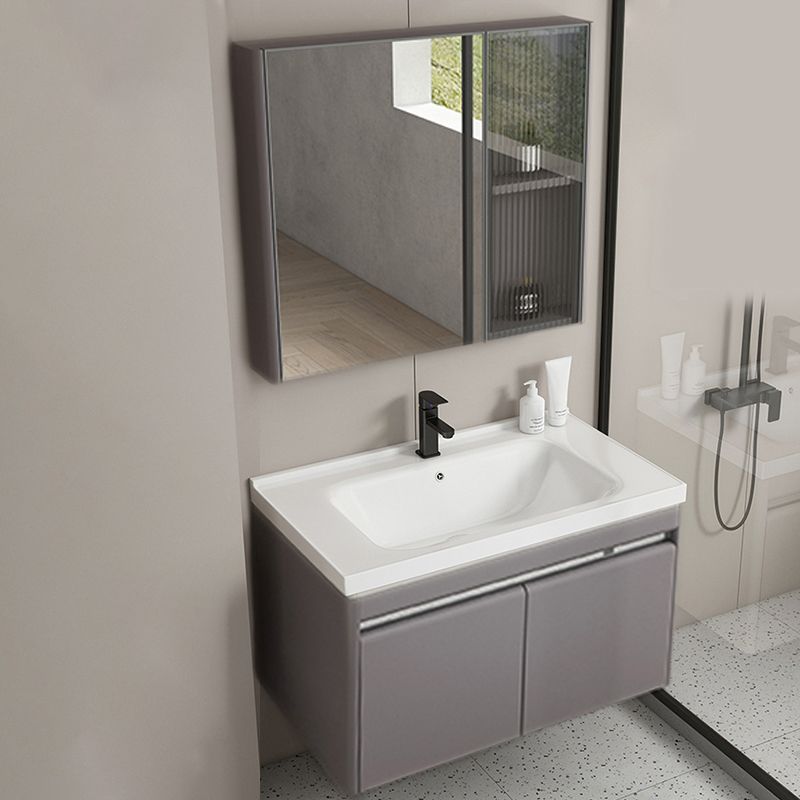 Modern Metal Sink Vanity Wall Mount Khaki Tone Bathroom Vanity with Mirror Cabinet Clearhalo 'Bathroom Remodel & Bathroom Fixtures' 'Bathroom Vanities' 'bathroom_vanities' 'Home Improvement' 'home_improvement' 'home_improvement_bathroom_vanities' 1200x1200_7b0942db-430e-4657-92b6-2ee3d12b8cdc