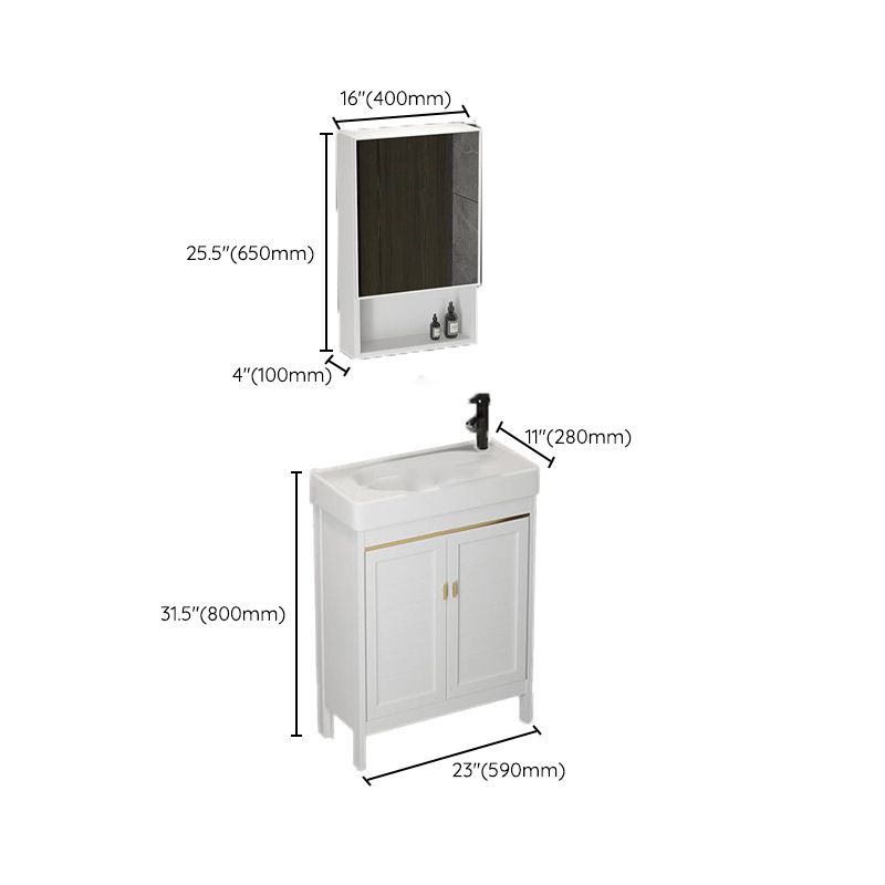 Single Sink Bath Vanity Set White Oval Metal 2 Doors Bathroom Vanity with Mirror Clearhalo 'Bathroom Remodel & Bathroom Fixtures' 'Bathroom Vanities' 'bathroom_vanities' 'Home Improvement' 'home_improvement' 'home_improvement_bathroom_vanities' 1200x1200_7b1a19b5-df6b-4d59-b146-8af842c89f6f