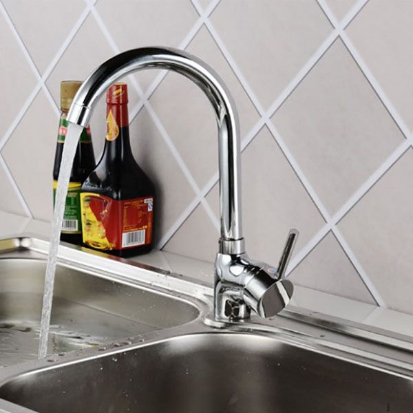 Contemporary Single Handle Kitchen Faucet One Lever Water Faucet in Chrome Clearhalo 'Home Improvement' 'home_improvement' 'home_improvement_kitchen_faucets' 'Kitchen Faucets' 'Kitchen Remodel & Kitchen Fixtures' 'Kitchen Sinks & Faucet Components' 'kitchen_faucets' 1200x1200_7b2162c9-ef16-4f0a-b3ca-783052edff56