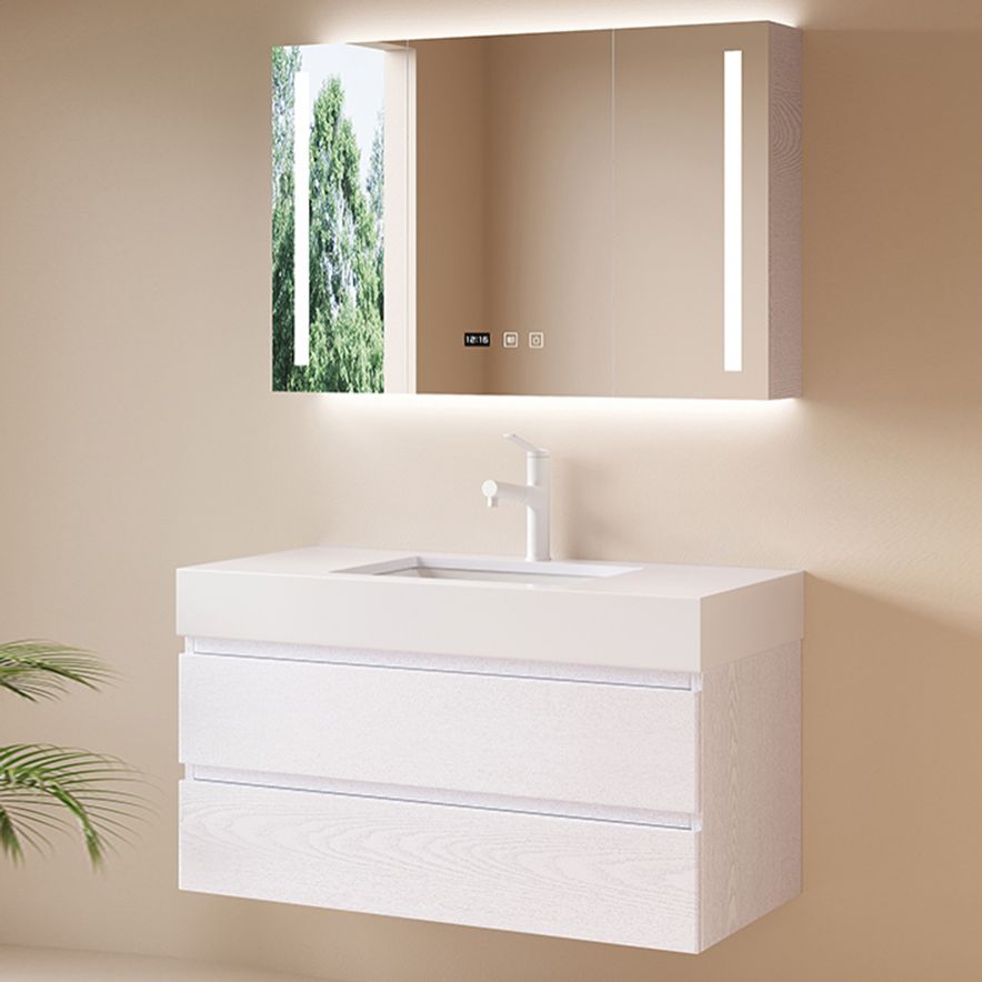 White Bath Vanity Wall Mount Single Sink Rectangular 2 Drawers Wood Frame Vanity Clearhalo 'Bathroom Remodel & Bathroom Fixtures' 'Bathroom Vanities' 'bathroom_vanities' 'Home Improvement' 'home_improvement' 'home_improvement_bathroom_vanities' 1200x1200_7b31fb23-e16b-481b-a2ef-04cb4c3ca73f