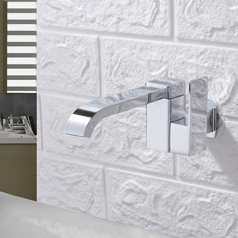 Contemporary Wall Mounted Bathroom Faucet Lever Handles Low Arc Rotatable Brass Faucet Clearhalo 'Bathroom Remodel & Bathroom Fixtures' 'Bathroom Sink Faucets' 'Bathroom Sinks & Faucet Components' 'bathroom_sink_faucets' 'Home Improvement' 'home_improvement' 'home_improvement_bathroom_sink_faucets' 1200x1200_7b6e7733-80f1-4348-9d16-b460afb58858