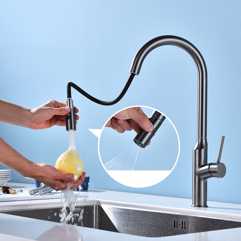 Modern Kitchen Faucet Stainless Steel 1-Handle High Arc Retractable Kitchen Faucet Clearhalo 'Home Improvement' 'home_improvement' 'home_improvement_kitchen_faucets' 'Kitchen Faucets' 'Kitchen Remodel & Kitchen Fixtures' 'Kitchen Sinks & Faucet Components' 'kitchen_faucets' 1200x1200_7b74f963-dce2-42f7-808b-8bd3dd109b9d