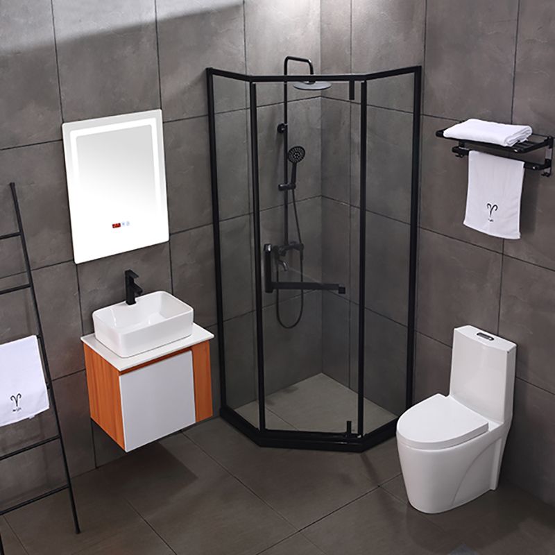 Black Stainless Steel Shower Stall Clear Pivot Shower Enclosure with Fixed Panel Clearhalo 'Bathroom Remodel & Bathroom Fixtures' 'Home Improvement' 'home_improvement' 'home_improvement_shower_stalls_enclosures' 'Shower Stalls & Enclosures' 'shower_stalls_enclosures' 'Showers & Bathtubs' 1200x1200_7b7973ca-dc21-4a62-a085-6e79aec4e61c