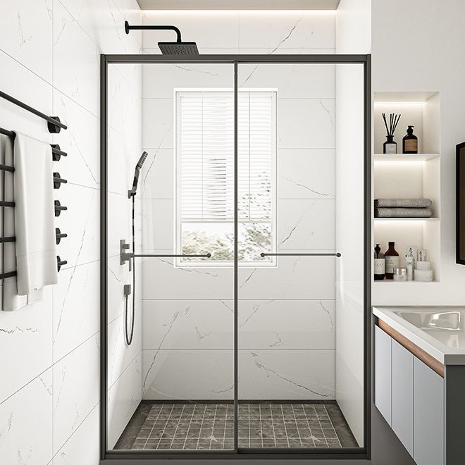 Framed Double Sliding Shower Bath Door Transparent Scratch Resistant Shower Bath Door Clearhalo 'Bathroom Remodel & Bathroom Fixtures' 'Home Improvement' 'home_improvement' 'home_improvement_shower_tub_doors' 'Shower and Tub Doors' 'shower_tub_doors' 'Showers & Bathtubs' 1200x1200_7b8c53af-d2af-4fe7-91c3-1f6bcae70498