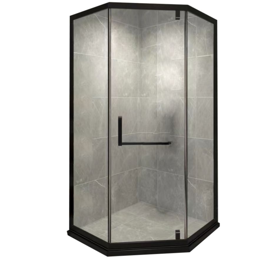 Black Semi Frameless Tempered Glass Shower Door Pivot Shower Door Clearhalo 'Bathroom Remodel & Bathroom Fixtures' 'Home Improvement' 'home_improvement' 'home_improvement_shower_tub_doors' 'Shower and Tub Doors' 'shower_tub_doors' 'Showers & Bathtubs' 1200x1200_7bc73643-f7b6-4d94-874d-b01995772467