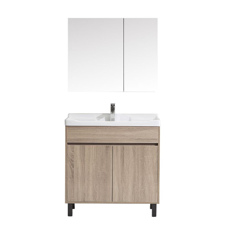 Wood Bathroom Vanity Rectangle Single Sink Mirror Freestanding Vanity Set with 2 Doors Clearhalo 'Bathroom Remodel & Bathroom Fixtures' 'Bathroom Vanities' 'bathroom_vanities' 'Home Improvement' 'home_improvement' 'home_improvement_bathroom_vanities' 1200x1200_7bf1a178-76f1-447a-8811-91a321e5891e
