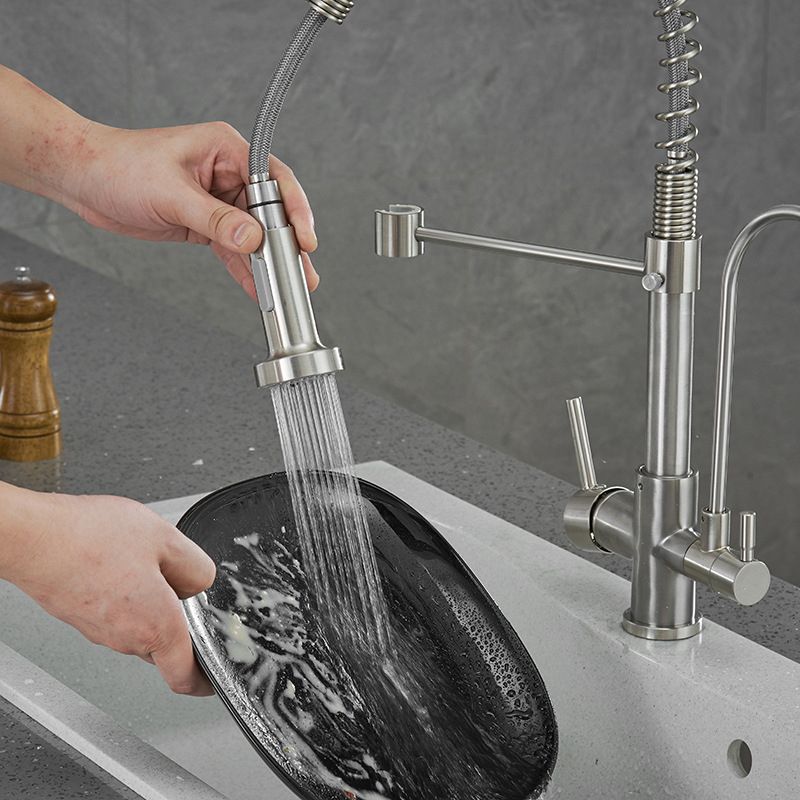 Modern Spring Spout Kitchen Faucet 2-Handle Bar Faucet with 2-Dispenser Clearhalo 'Home Improvement' 'home_improvement' 'home_improvement_kitchen_faucets' 'Kitchen Faucets' 'Kitchen Remodel & Kitchen Fixtures' 'Kitchen Sinks & Faucet Components' 'kitchen_faucets' 1200x1200_7c302e59-e2d6-4354-bae0-9475eb434bba