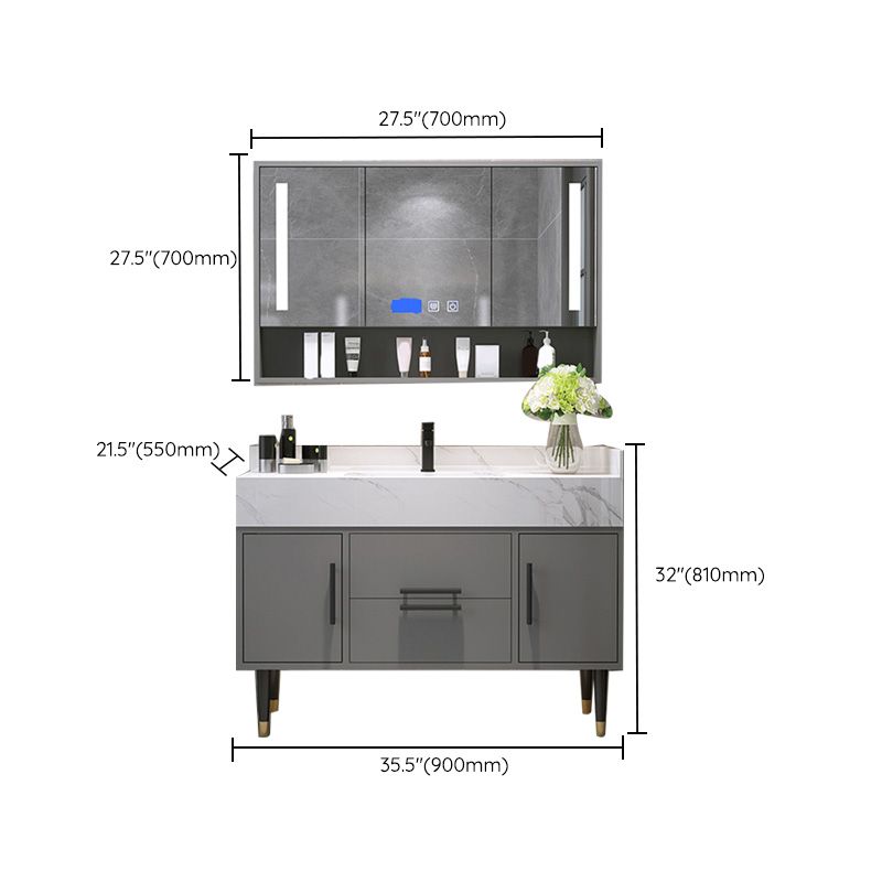 Mirror Bath Vanity Set Grey Metal Frame 2 Doors Rectangle Vanity with Drawers Clearhalo 'Bathroom Remodel & Bathroom Fixtures' 'Bathroom Vanities' 'bathroom_vanities' 'Home Improvement' 'home_improvement' 'home_improvement_bathroom_vanities' 1200x1200_7c30f3e9-38cf-4aea-98d0-6bdd23e9f660