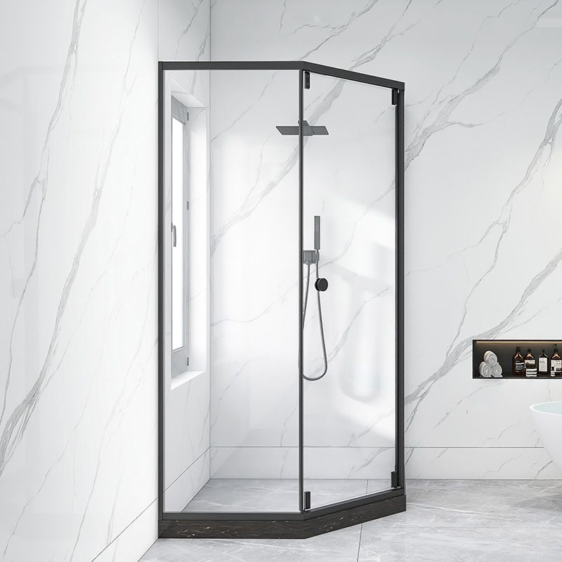 Neo-Angle Black Frame Shower Enclosure Tempered Glass Shower Stall with Fixed Panel Clearhalo 'Bathroom Remodel & Bathroom Fixtures' 'Home Improvement' 'home_improvement' 'home_improvement_shower_stalls_enclosures' 'Shower Stalls & Enclosures' 'shower_stalls_enclosures' 'Showers & Bathtubs' 1200x1200_7c69d296-6688-476a-a3b8-939fa0f9d7c5