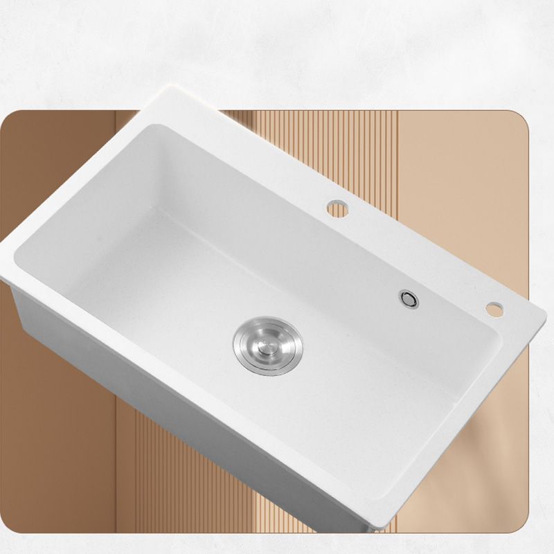 White Rectangle Kitchen Sink 2 Holes Drop-In Contemporary Sink - Clearhalo