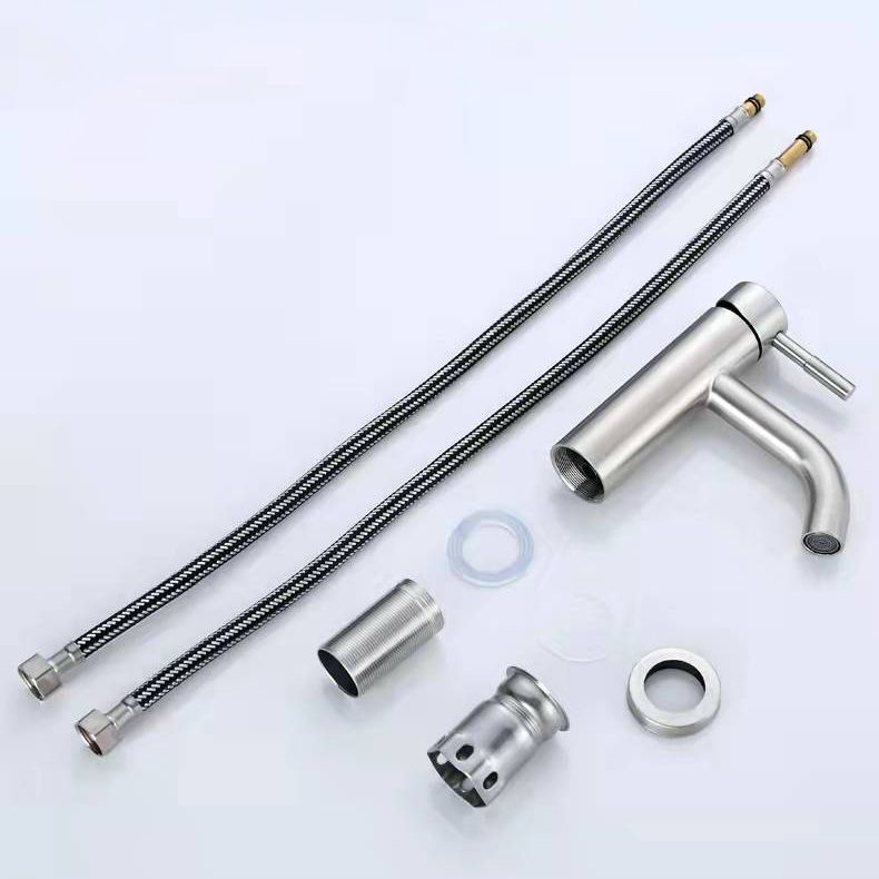 Stainless Steel Bathroom Faucet Chrome Lever Handle Sink Faucet with 1 Hole Clearhalo 'Bathroom Remodel & Bathroom Fixtures' 'Bathroom Sink Faucets' 'Bathroom Sinks & Faucet Components' 'bathroom_sink_faucets' 'Home Improvement' 'home_improvement' 'home_improvement_bathroom_sink_faucets' 1200x1200_7cca8bf0-dbdc-453b-87b9-78a2a038475b