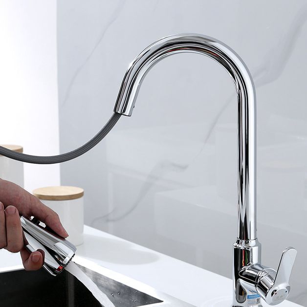 Modern Bar Faucet Brass Pulldown Sprayer Swivel Spout Lever Handles Kitchen Faucet Clearhalo 'Home Improvement' 'home_improvement' 'home_improvement_kitchen_faucets' 'Kitchen Faucets' 'Kitchen Remodel & Kitchen Fixtures' 'Kitchen Sinks & Faucet Components' 'kitchen_faucets' 1200x1200_7d2747f8-bb62-4208-9985-2fdf6c8d2777