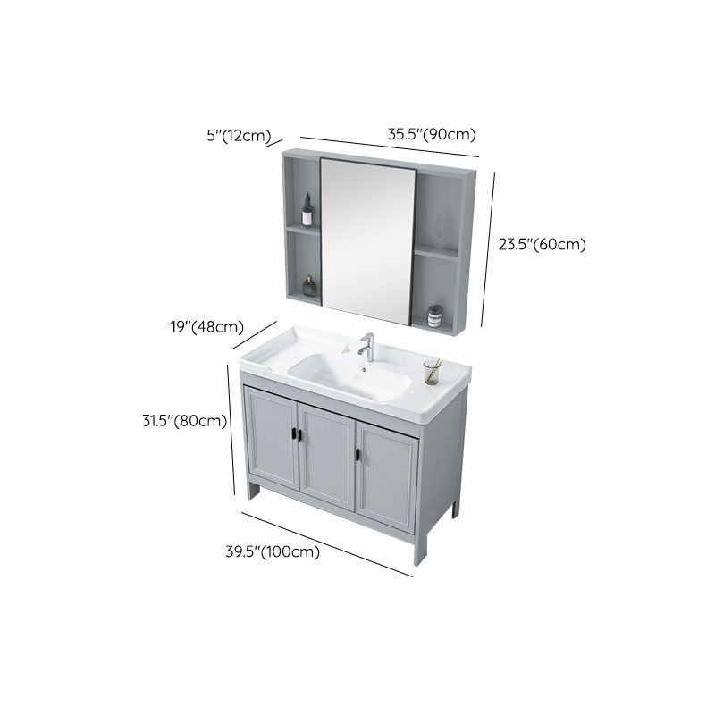 Vanity Glam Mirror Single Sink Metal Frame Freestanding Grey Faucet Vanity with Doors Clearhalo 'Bathroom Remodel & Bathroom Fixtures' 'Bathroom Vanities' 'bathroom_vanities' 'Home Improvement' 'home_improvement' 'home_improvement_bathroom_vanities' 1200x1200_7d36ddb0-2050-476f-8885-82fe42aa3722