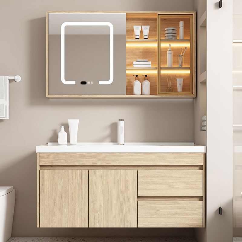 Contemporary Wood Sink Cabinet Mirror Cabinet Wall-Mounted Vanity Cabinet Clearhalo 'Bathroom Remodel & Bathroom Fixtures' 'Bathroom Vanities' 'bathroom_vanities' 'Home Improvement' 'home_improvement' 'home_improvement_bathroom_vanities' 1200x1200_7d470d1a-5554-4e2e-8346-9f414b26546b