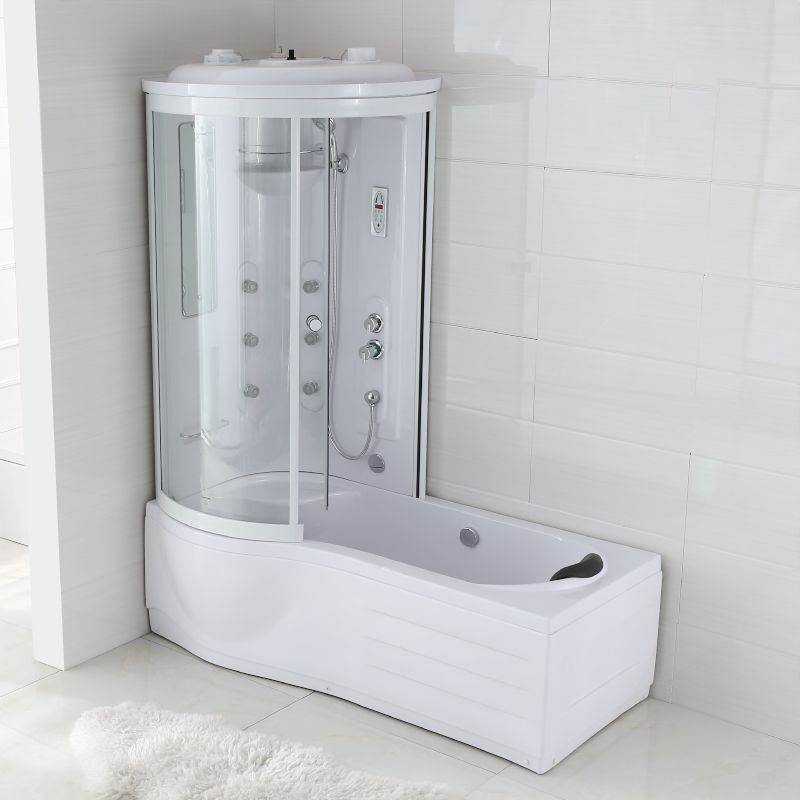 Rounded Tub & Shower Kit Clear Tempered Glass Tub & Shower Kit with Base Kit Clearhalo 'Bathroom Remodel & Bathroom Fixtures' 'Home Improvement' 'home_improvement' 'home_improvement_shower_stalls_enclosures' 'Shower Stalls & Enclosures' 'shower_stalls_enclosures' 'Showers & Bathtubs' 1200x1200_7d86578b-bed1-45d7-b4e5-6863574284b1