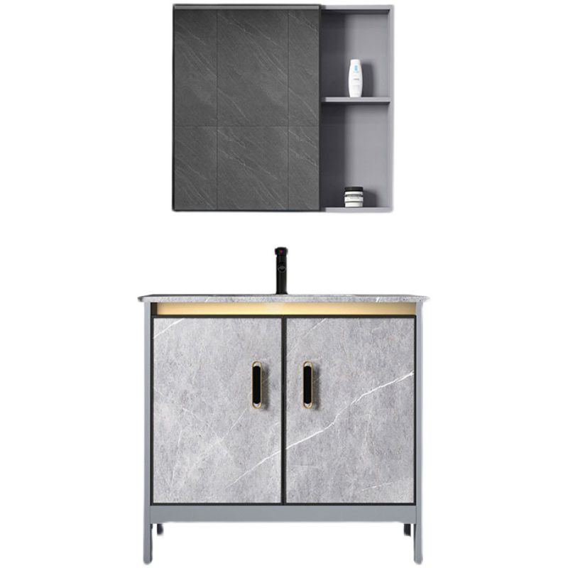Contemporary Sink Cabinet Freestanding Mirror Cabinet Bathroom Vanity Set in Gray Clearhalo 'Bathroom Remodel & Bathroom Fixtures' 'Bathroom Vanities' 'bathroom_vanities' 'Home Improvement' 'home_improvement' 'home_improvement_bathroom_vanities' 1200x1200_7dce4095-1f73-4e7a-956d-f3d2996e7d64