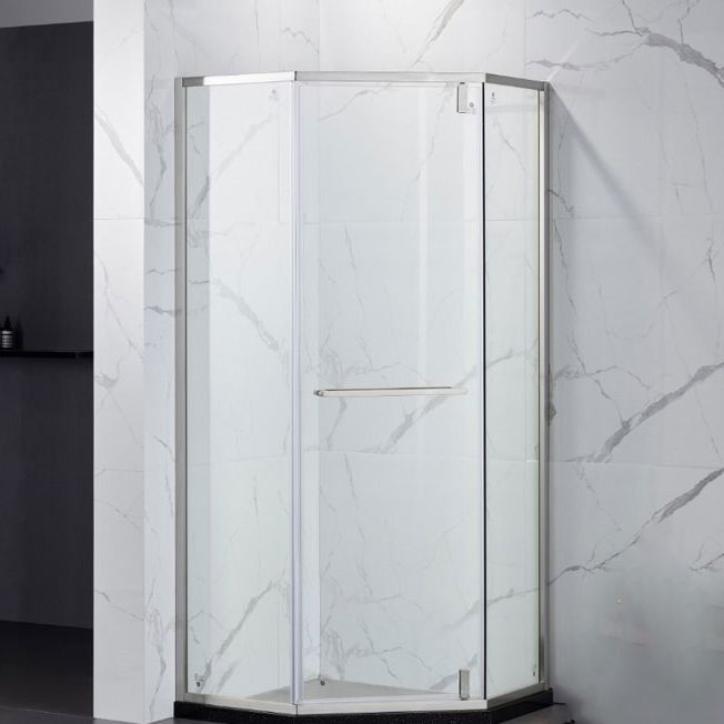 Pivot Tempered Glass Shower Door, Diamond Shape Stainless Steel Frame Shower Door Clearhalo 'Bathroom Remodel & Bathroom Fixtures' 'Home Improvement' 'home_improvement' 'home_improvement_shower_tub_doors' 'Shower and Tub Doors' 'shower_tub_doors' 'Showers & Bathtubs' 1200x1200_7ddc84e6-9f12-4582-b07c-daec1b3a96af