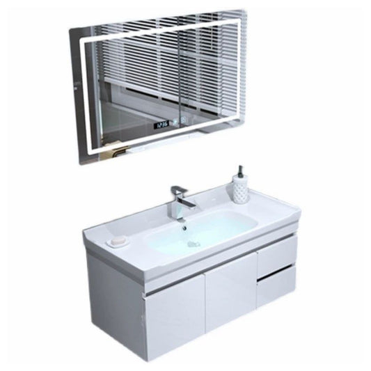 Wall Mount White Modern Bathroom Sink Vanity with Mirror Faucet Clearhalo 'Bathroom Remodel & Bathroom Fixtures' 'Bathroom Vanities' 'bathroom_vanities' 'Home Improvement' 'home_improvement' 'home_improvement_bathroom_vanities' 1200x1200_7e4e8f7f-86f4-450a-bac8-6910c87806cb