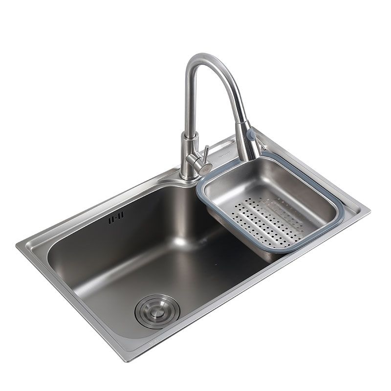 Stainless Steel Kitchen Sink Contemporary Single Bowl Kitchen Sink with Basket Strainer Clearhalo 'Home Improvement' 'home_improvement' 'home_improvement_kitchen_sinks' 'Kitchen Remodel & Kitchen Fixtures' 'Kitchen Sinks & Faucet Components' 'Kitchen Sinks' 'kitchen_sinks' 1200x1200_7e50ff12-ed85-46c2-b468-9aa1fd8d88e8