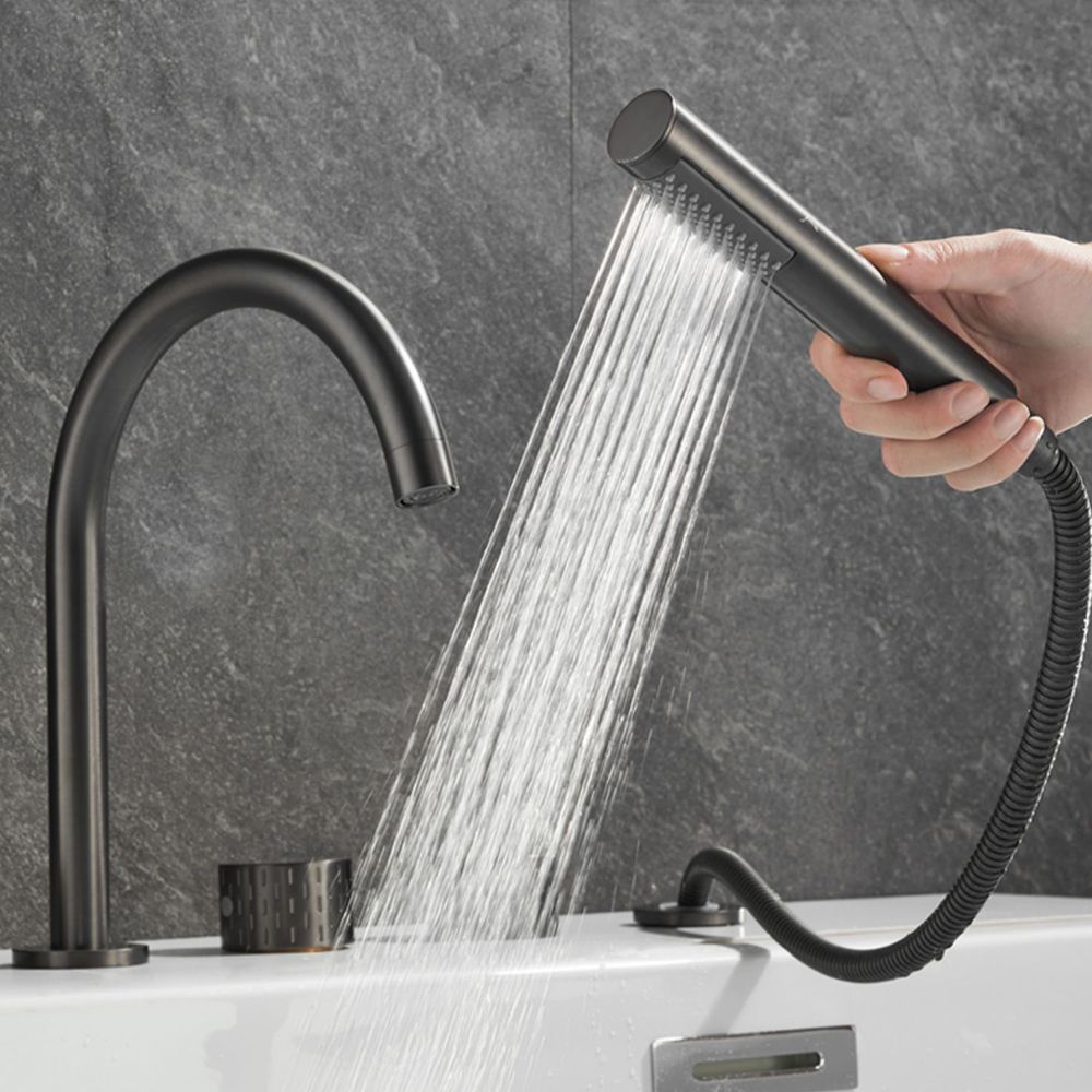 Contemporary Deck Mounted Copper Tub Faucet Low Arc Roman Tub Faucet Set Clearhalo 'Bathroom Remodel & Bathroom Fixtures' 'Bathtub Faucets' 'bathtub_faucets' 'Home Improvement' 'home_improvement' 'home_improvement_bathtub_faucets' 1200x1200_7e709448-2f83-470f-8d97-bd83b5796d90