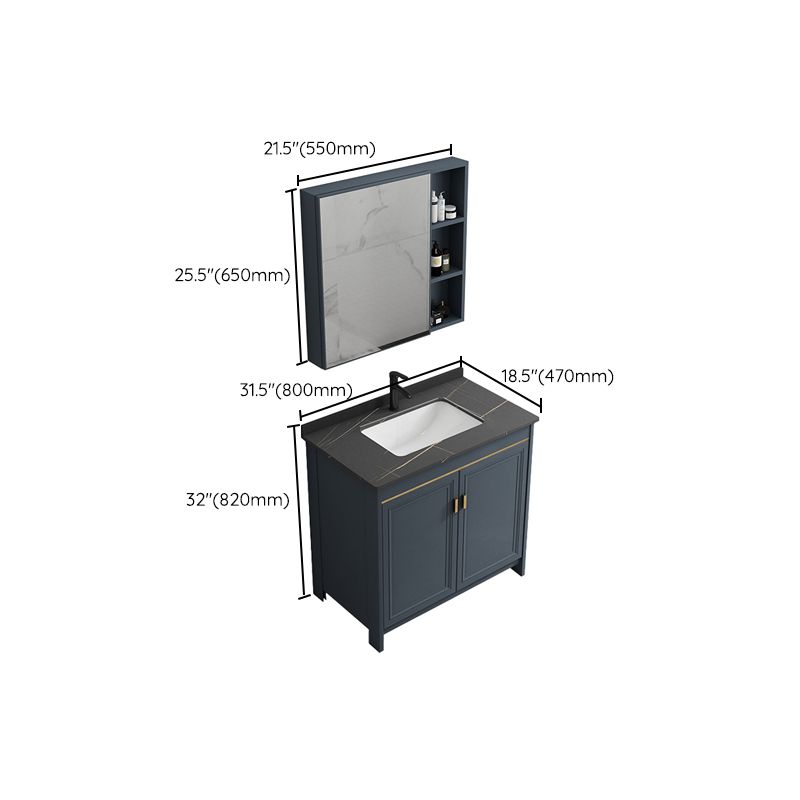 Blue Bathroom Vanity Metal Frame Single Sink Rectangle Mirror Bath Vanity with 2 Doors Clearhalo 'Bathroom Remodel & Bathroom Fixtures' 'Bathroom Vanities' 'bathroom_vanities' 'Home Improvement' 'home_improvement' 'home_improvement_bathroom_vanities' 1200x1200_7e7daa2a-22d4-4820-a8a9-5b344bca48ce