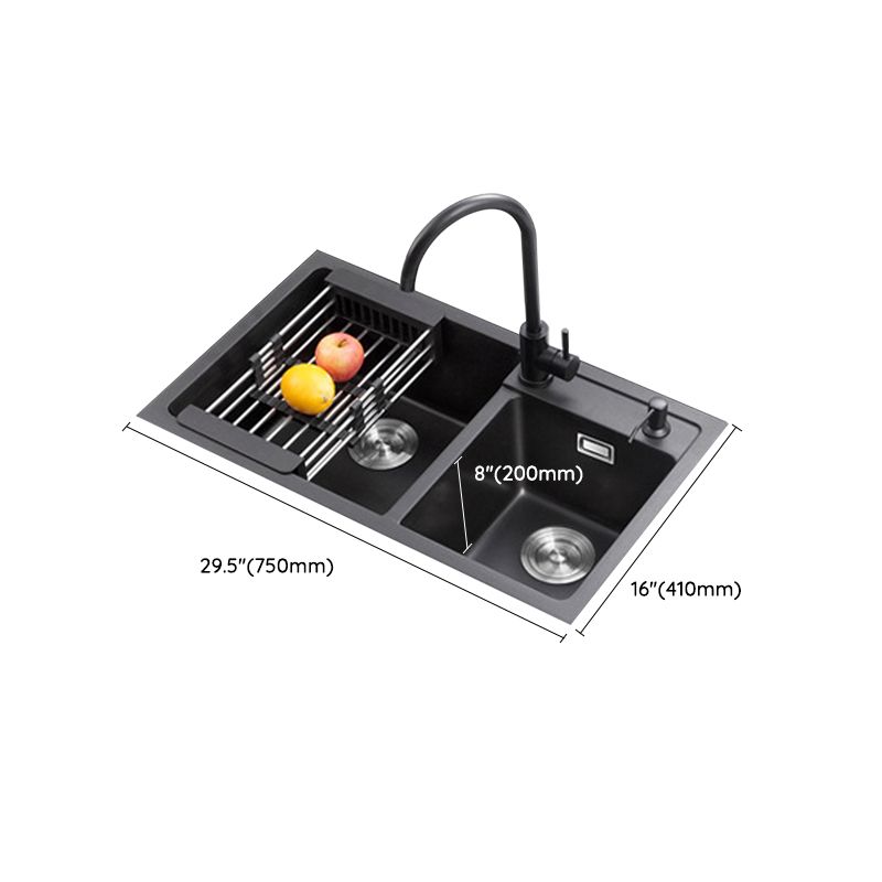 Double Bowl Kitchen Sink Rectangular Quartz Kitchen Sink with Strainer Clearhalo 'Home Improvement' 'home_improvement' 'home_improvement_kitchen_sinks' 'Kitchen Remodel & Kitchen Fixtures' 'Kitchen Sinks & Faucet Components' 'Kitchen Sinks' 'kitchen_sinks' 1200x1200_7e98b4b1-c8a4-43c1-9f9c-7c57754eb200