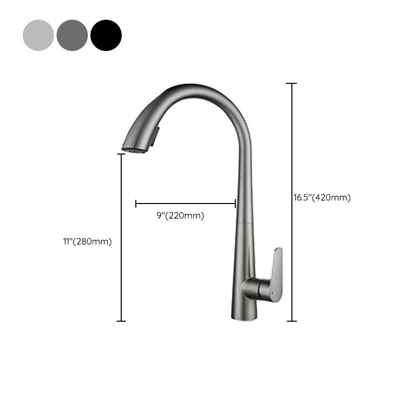 Modern Style Kitchen Faucet Stainless Steel Single Handle Gooseneck Kitchen Faucet Clearhalo 'Home Improvement' 'home_improvement' 'home_improvement_kitchen_faucets' 'Kitchen Faucets' 'Kitchen Remodel & Kitchen Fixtures' 'Kitchen Sinks & Faucet Components' 'kitchen_faucets' 1200x1200_7eb400b8-980d-468a-bd3e-cfce7f1e5a3d