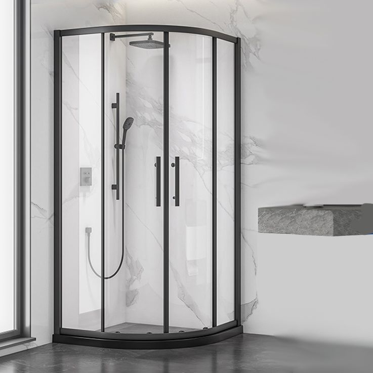 Silver and Black Shower Enclosure Clear Tempered Glass Shower Stall Clearhalo 'Bathroom Remodel & Bathroom Fixtures' 'Home Improvement' 'home_improvement' 'home_improvement_shower_stalls_enclosures' 'Shower Stalls & Enclosures' 'shower_stalls_enclosures' 'Showers & Bathtubs' 1200x1200_7ecb2881-cb4e-448d-b3d7-b6912fda8723