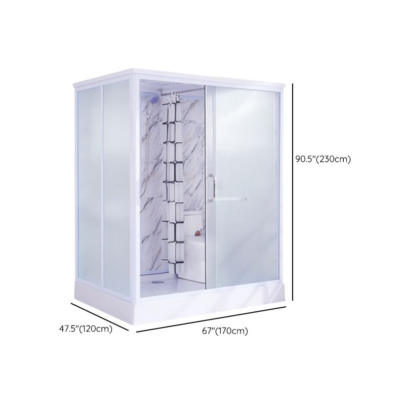 Single Sliding Frosted Glass Shower Enclosure Framed Shower Enclosure in White Clearhalo 'Bathroom Remodel & Bathroom Fixtures' 'Home Improvement' 'home_improvement' 'home_improvement_shower_stalls_enclosures' 'Shower Stalls & Enclosures' 'shower_stalls_enclosures' 'Showers & Bathtubs' 1200x1200_7f20a12a-cf5f-4a9d-9fd4-c9246b6591ec