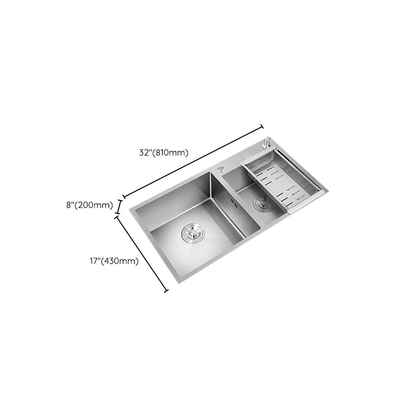 Stainless Steel Kitchen Sink Double Bowl Kitchen Sink with Rectangular Shape Clearhalo 'Home Improvement' 'home_improvement' 'home_improvement_kitchen_sinks' 'Kitchen Remodel & Kitchen Fixtures' 'Kitchen Sinks & Faucet Components' 'Kitchen Sinks' 'kitchen_sinks' 1200x1200_7f21134c-3eeb-4e1d-9446-d781b1a2b6a5