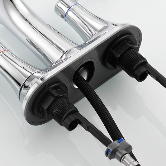 Square 2-Handle Bathroom Faucet 3 Hole Centerset Lavatory Faucet with Swivel Clearhalo 'Bathroom Remodel & Bathroom Fixtures' 'Bathroom Sink Faucets' 'Bathroom Sinks & Faucet Components' 'bathroom_sink_faucets' 'Home Improvement' 'home_improvement' 'home_improvement_bathroom_sink_faucets' 1200x1200_7f2e7077-27cf-4055-a67e-9bdc8d4ed7fb