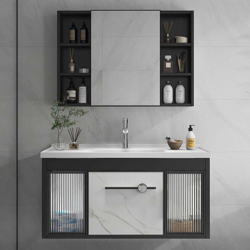 Single Sink Metal Frame Vanity Modern Black Wall Mount Rectangular Vanity Set Clearhalo 'Bathroom Remodel & Bathroom Fixtures' 'Bathroom Vanities' 'bathroom_vanities' 'Home Improvement' 'home_improvement' 'home_improvement_bathroom_vanities' 1200x1200_7f30fa20-6e38-4360-bb65-bc5c239051c8