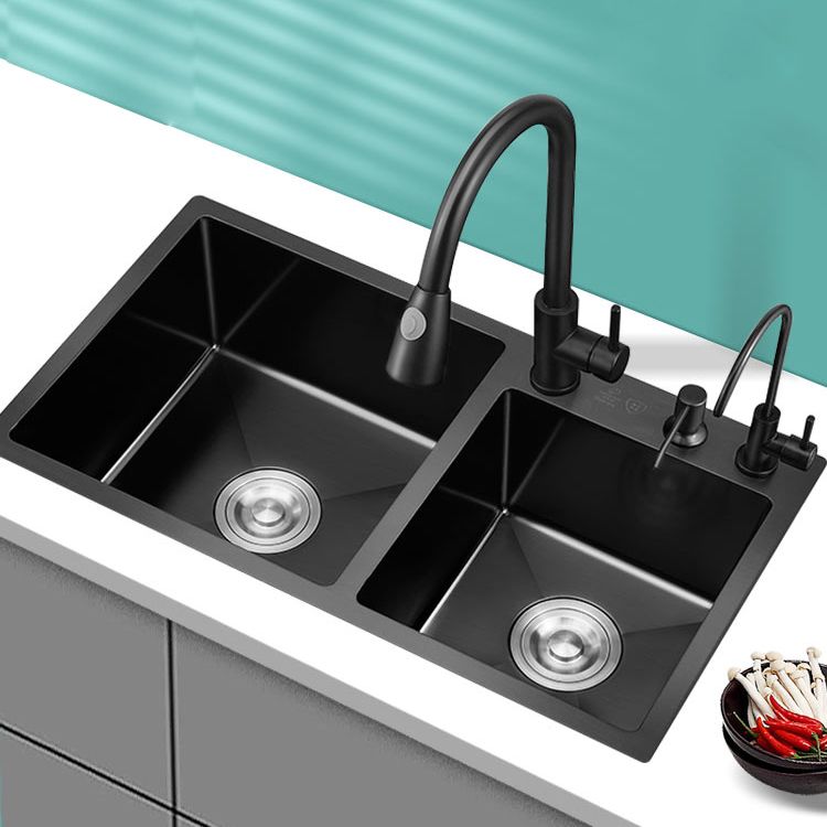 Kitchen Double Sink Stainless Steel Drop-In Kitchen Sink in Black Clearhalo 'Home Improvement' 'home_improvement' 'home_improvement_kitchen_sinks' 'Kitchen Remodel & Kitchen Fixtures' 'Kitchen Sinks & Faucet Components' 'Kitchen Sinks' 'kitchen_sinks' 1200x1200_7f4c4220-7a57-4661-a9c4-94267cdb6929