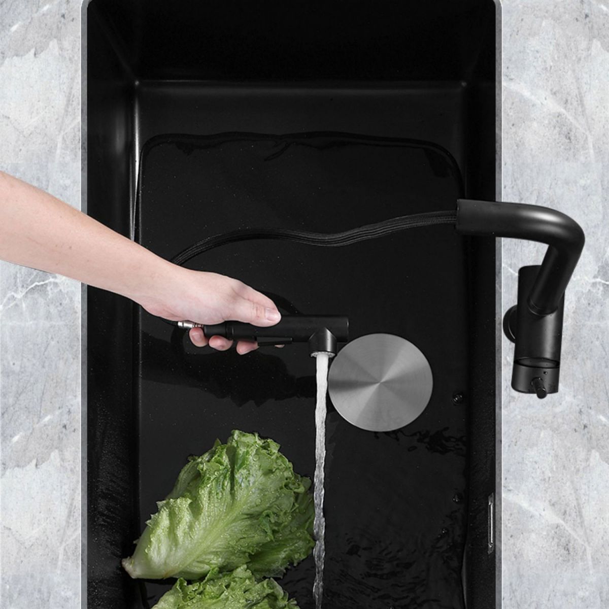 Contemporary Black Sink Single Bowl Overflow Hole Kitchen Sink with Faucet Clearhalo 'Home Improvement' 'home_improvement' 'home_improvement_kitchen_sinks' 'Kitchen Remodel & Kitchen Fixtures' 'Kitchen Sinks & Faucet Components' 'Kitchen Sinks' 'kitchen_sinks' 1200x1200_7f57c596-9151-4995-8db9-ecc46be607ae