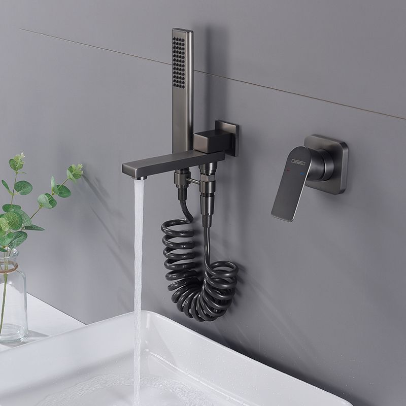 Contemporary Bathtub Faucet Solid Color Low Arc Wall Mounted Bathroom Faucet Clearhalo 'Bathroom Remodel & Bathroom Fixtures' 'Bathtub Faucets' 'bathtub_faucets' 'Home Improvement' 'home_improvement' 'home_improvement_bathtub_faucets' 1200x1200_7f962277-d5d3-4108-bbf8-972066ad4c64