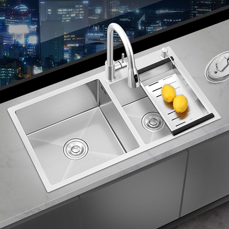 Modern Style Drop-In Kitchen Sink Soundproof Design Stainless Steel Kitchen Double Sink Clearhalo 'Home Improvement' 'home_improvement' 'home_improvement_kitchen_sinks' 'Kitchen Remodel & Kitchen Fixtures' 'Kitchen Sinks & Faucet Components' 'Kitchen Sinks' 'kitchen_sinks' 1200x1200_7fd673b5-f3d6-4945-a48a-4c5f5565890e