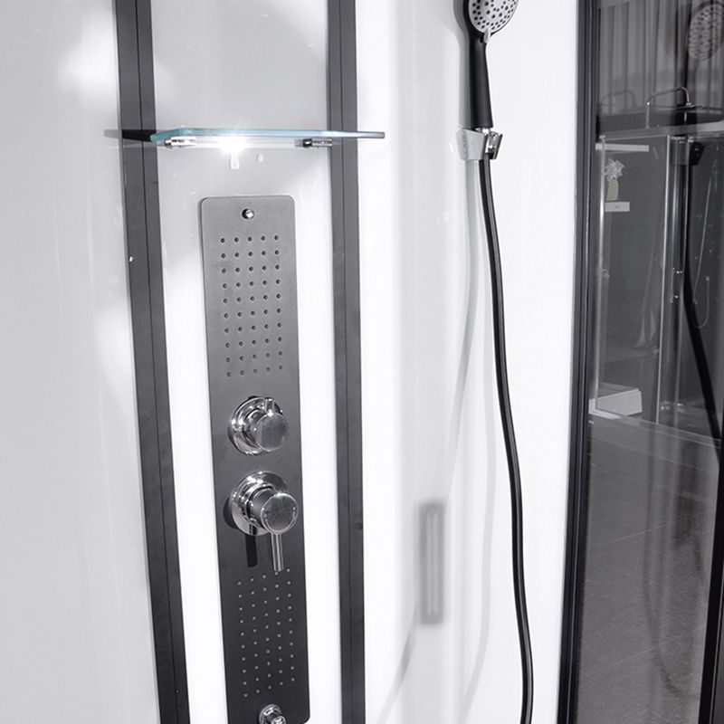 Black Framed Shower Enclosure Single Sliding Square Shower Kit Clearhalo 'Bathroom Remodel & Bathroom Fixtures' 'Home Improvement' 'home_improvement' 'home_improvement_shower_stalls_enclosures' 'Shower Stalls & Enclosures' 'shower_stalls_enclosures' 'Showers & Bathtubs' 1200x1200_80407e58-bab2-44f1-8900-34e1e7f37142